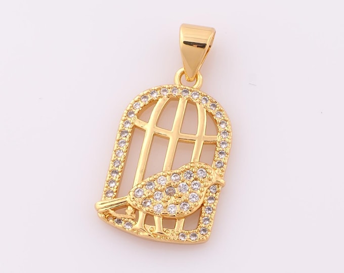 1 pcs Gold CZ Birdcage Pendant,18K Gold Filled Bird Charm,Birdcage Charm DIY Bracelet Necklace Jewelry Making Findings Supply