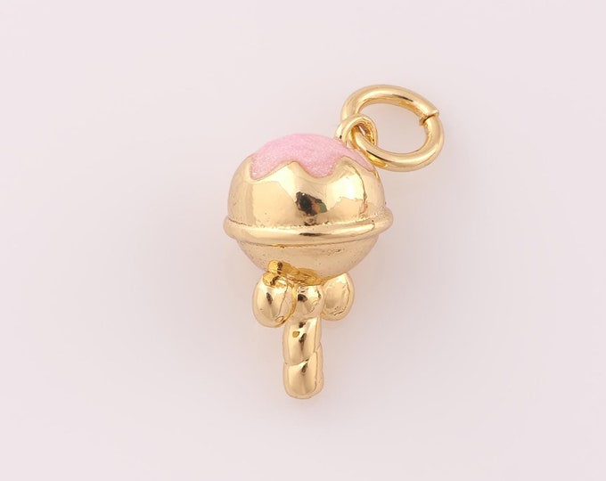 1 pcs Gold Lollipop Pendant,18K Gold Filled Bow Charm,Lollipop Charm DIY Bracelet Necklace Jewelry Making Findings Supply