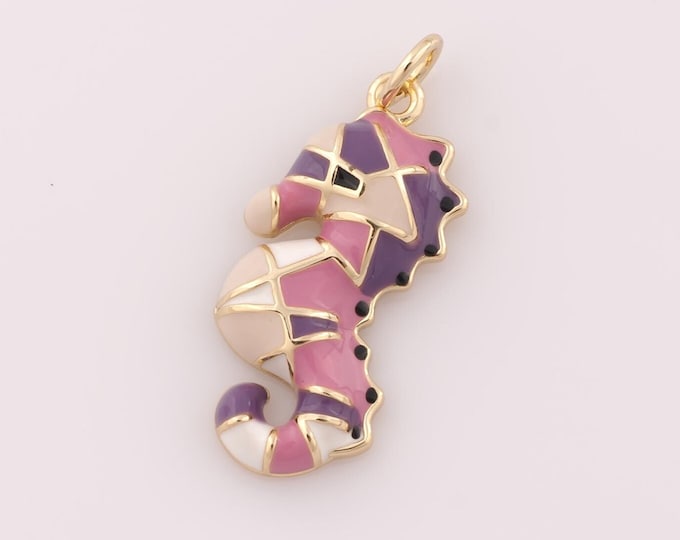 1 pcs Gold Enamel Seahorse Pendant,18K Gold Filled Seahorse Charm,Seahorse Charm DIY Bracelet Necklace Jewelry Making Findings Supply