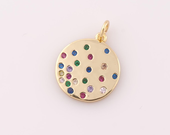 1 pcs Gold CZ Round Pendant,18K Gold Filled Round Charm,Round Charm DIY Bracelet Necklace Jewelry Making Findings Supply