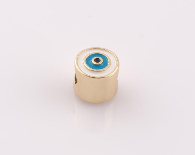 1 pcs 18K Gold Filled Enamel Evil Eye Spacer Beads,Enamel Eye Beads,Eye Beads for DIY Jewelry Making Findings Supply