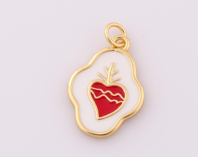 1 pcs Gold Enamel Heart Pendant,18K Gold Filled Heart Charm,Heart Charm DIY Bracelet Necklace Jewelry Making Findings Supply