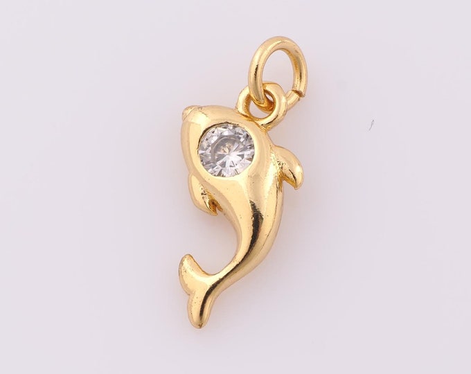 5 pcs Gold CZ Dolphin Pendant,18K Gold Filled Dolphin Charm,Dolphin Charm DIY Bracelet Necklace Jewelry Making Findings Supply