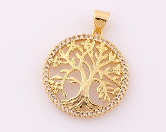 1 pcs Gold CZ Tree of Life Pendant,18K Gold Filled Tree Charm,Tree Charm DIY Bracelet Necklace Jewelry Making Findings Supply