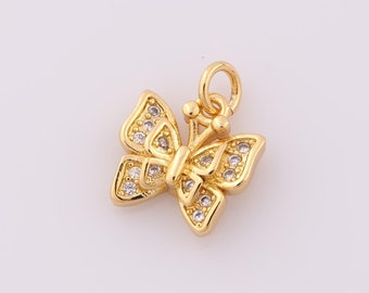 1 pcs Gold CZ Butterfly Pendant,18K Gold Filled Butterfly Charm,Butterfly Charm DIY Bracelet Necklace Jewelry Making Findings Supply