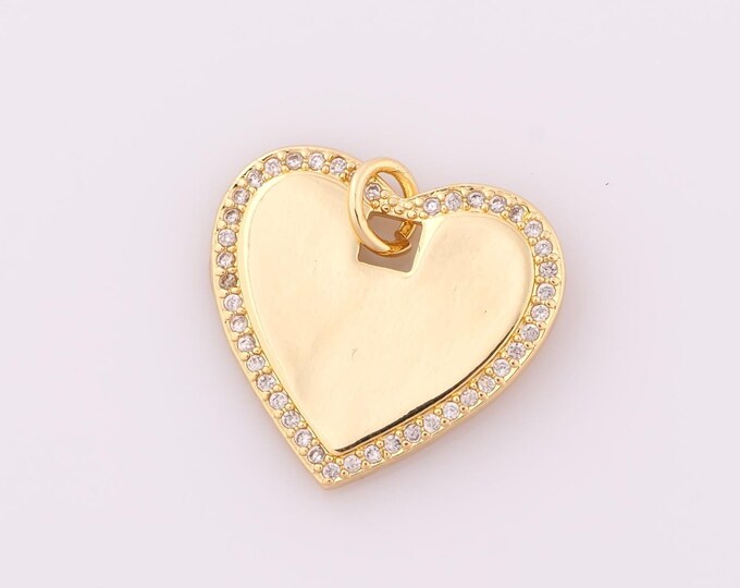 1 pcs Gold CZ Heart Pendant,18K Gold Filled Heart Charm,Heart Charm DIY Bracelet Necklace Jewelry Making Findings Supply