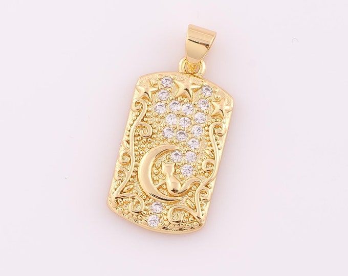 1 pcs Gold CZ Moon Pendant,18K Gold Filled Cat Charm,Star Charm DIY Bracelet Necklace Jewelry Making Findings Supply
