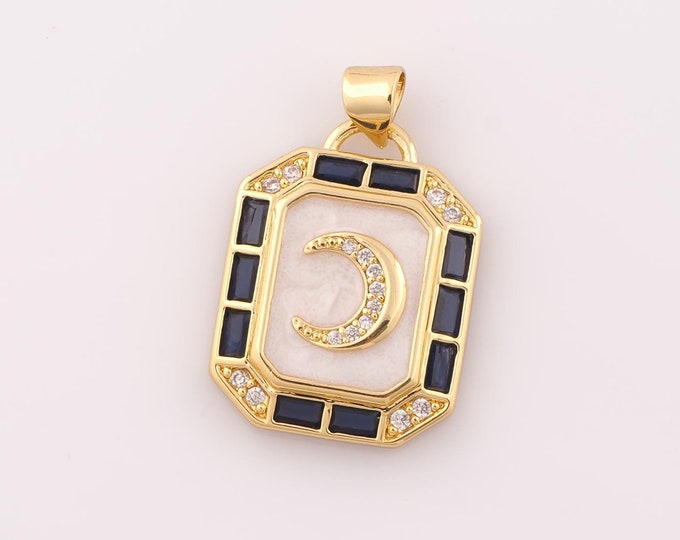 1 pcs Gold CZ Moon Pendant,18K Gold Filled Moon Charm,Moon Charm DIY Bracelet Necklace Jewelry Making Findings Supply