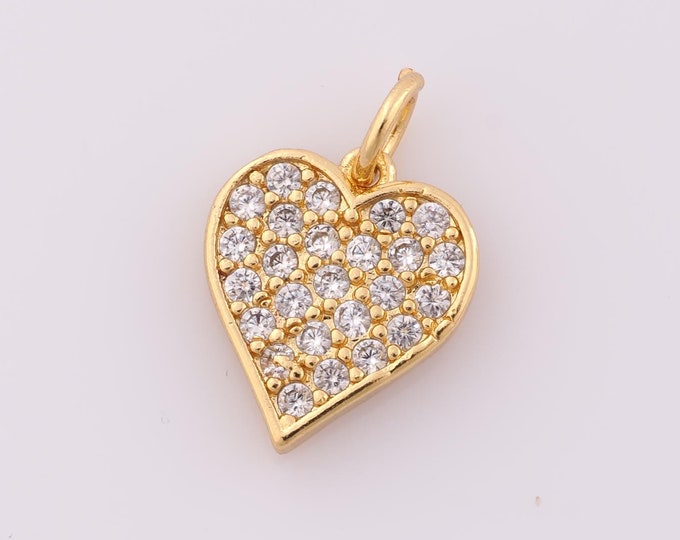 1 pcs Gold CZ Heart Pendant,18K Gold Filled Heart Charm,Heart Charm DIY Bracelet Necklace Jewelry Making Findings Supply