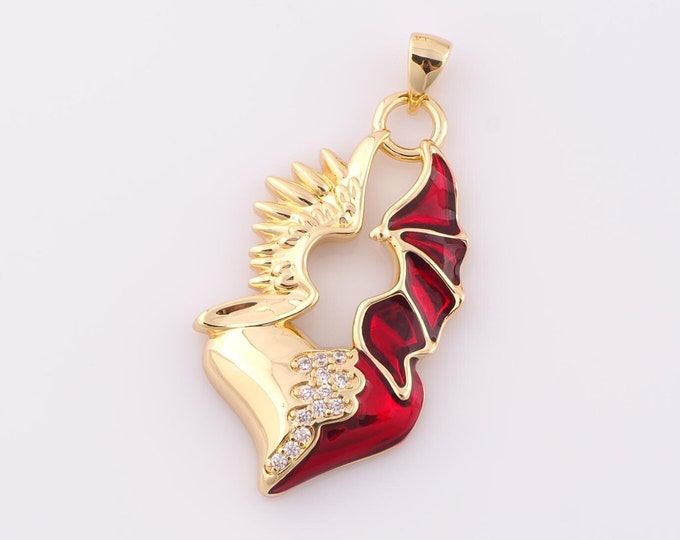 1 pcs Gold CZ Heart Pendant,18K Gold Filled Wing Charm,Enamel Heart Charm DIY Bracelet Necklace Jewelry Making Findings Supply