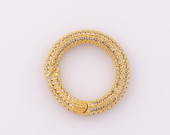 1 pcs Gold CZ Round Clasp,18K Gold Filled Push Door Clasp,Snap Clasp for DIY Bracelet Necklace Jewelry Making Findings Supply