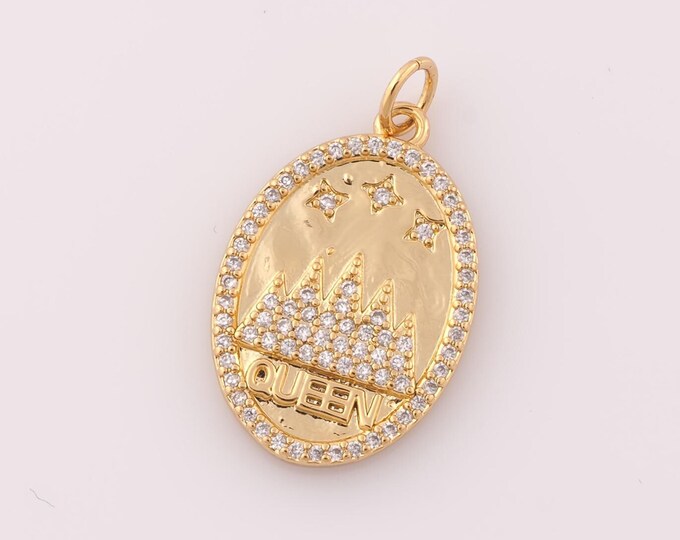 1 pcs Gold CZ QUEEN Pendant,18K Gold Filled Mountain Charm,Star Charm DIY Bracelet Necklace Jewelry Making Findings Supply