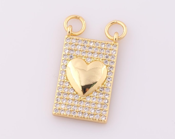 1 pcs Gold CZ Heart Pendant,18K Gold Filled Heart Charm,Heart Charm DIY Bracelet Necklace Jewelry Making Findings Supply