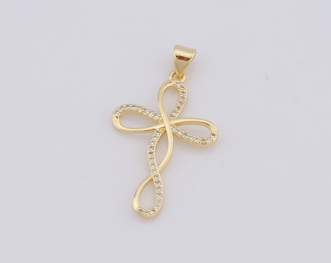 1 pcs Gold Cross Pendant,18K Gold Filled CZ Religion Charm,Christian Charm DIY Bracelet Necklace Jewelry Making Findings Supply