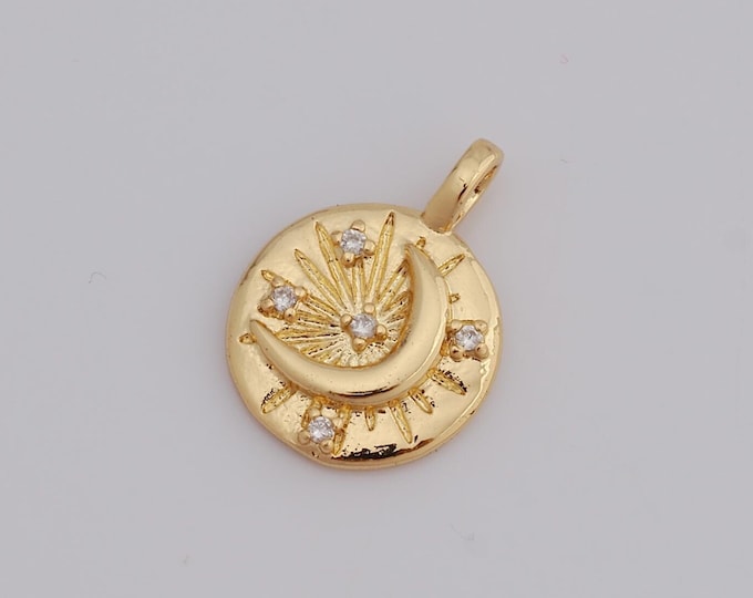 1 pcs Gold CZ Moon Pendant,18K Gold Filled Moon Charm,Moon Charm DIY Bracelet Necklace Jewelry Making Findings Supply