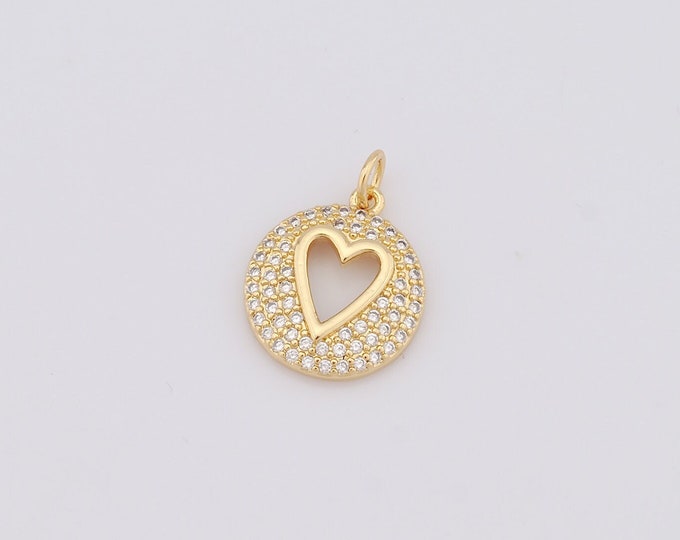 1 pcs Gold Heart Pendant,18K Gold Filled CZ Heart Charm,Heart Charm DIY Bracelet Necklace Jewelry Making Findings Supply