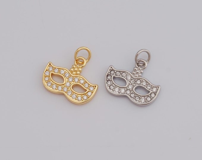 1 pcs Gold CZ Mask Pendant,18K Gold Filled Mask Charm,Mask Charm DIY Bracelet Necklace Jewelry Making Findings Supply