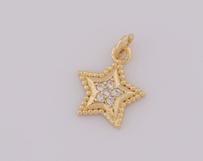 1 pcs Gold Star Pendant,18K Gold Filled CZ Star Charm,Star Charm DIY Bracelet Necklace Jewelry Making Findings Supply