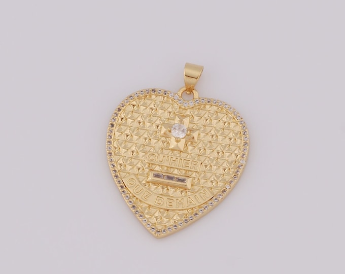 1 pcs Gold CZ Heart Pendant,18K Gold Filled Heart Charm,Heart Charm DIY Bracelet Necklace Jewelry Making Findings Supply