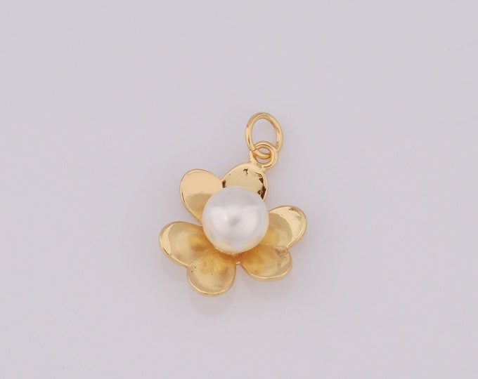 1 pcs Gold Flower Pendant,18K Gold Filled CZ Pearl Charm,Flower Charm DIY Bracelet Necklace Jewelry Making Findings Supply