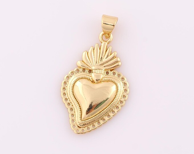 1 pcs Gold Heart Pendant,18K Gold Filled Heart Charm,Heart Charm DIY Bracelet Necklace Jewelry Making Findings Supply
