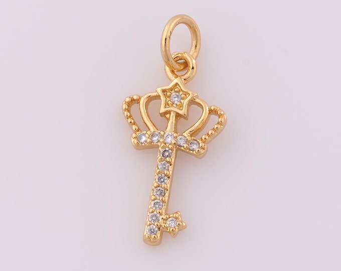 1 pcs Gold CZ Crown Pendant,18K Gold Filled Key Charm,Star Charm DIY Bracelet Necklace Jewelry Making Findings Supply