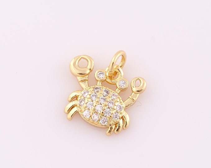 1 pcs Gold CZ Crab Pendant,18K Gold Filled Crab Charm,Crab Charm DIY Bracelet Necklace Jewelry Making Findings Supply