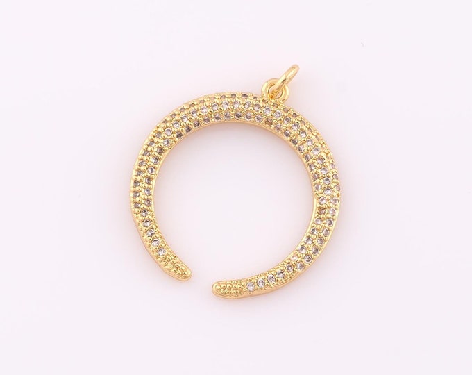 1 pcs Gold CZ Cow Horn Pendant,18K Gold Filled Cow Horn Charm,Cow Horn Charm DIY Bracelet Necklace Jewelry Making Findings Supply