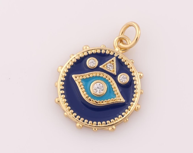 1 pcs Gold CZ Evil Eye Pendant,18K Gold Filled Triangle Charm,Devil Eye Charm DIY Bracelet Necklace Jewelry Making Findings Supply