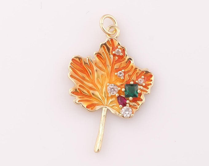 1 pcs Gold CZ Maple Leaf Pendant,18K Gold Filled Maple Leaf Charm,Maple Leaf Charm DIY Bracelet Necklace Jewelry Making Findings Supply