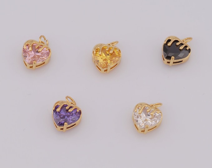 1 pcs Gold CZ Heart Pendant,18K Gold Filled Heart Charm,Heart Charm DIY Bracelet Necklace Jewelry Making Findings Supply
