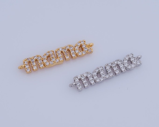 1 pcs Gold MAMA Connector,18K Gold Filled CZ Letter Connector,Letter Connector DIY Bracelet Necklace Jewelry Making Findings Supply