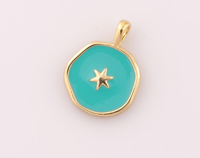 1 pcs Gold Enamel Star Pendant,18K Gold Filled Star Charm,Star Charm DIY Bracelet Necklace Jewelry Making Findings Supply