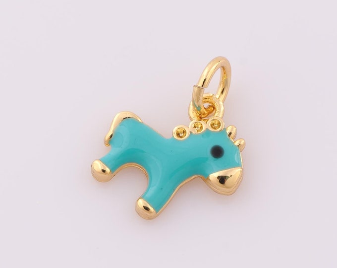1 pcs Gold Enamel Horse Pendant,18K Gold Filled Horse Charm,Horse Charm DIY Bracelet Necklace Jewelry Making Findings Supply