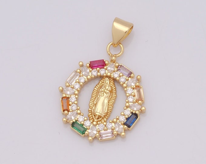 1 pcs Gold Virgin Mary Pendant,18K Gold Filled CZ Catholic Charm,Religion Charm DIY Bracelet Necklace Jewelry Making Findings Supply