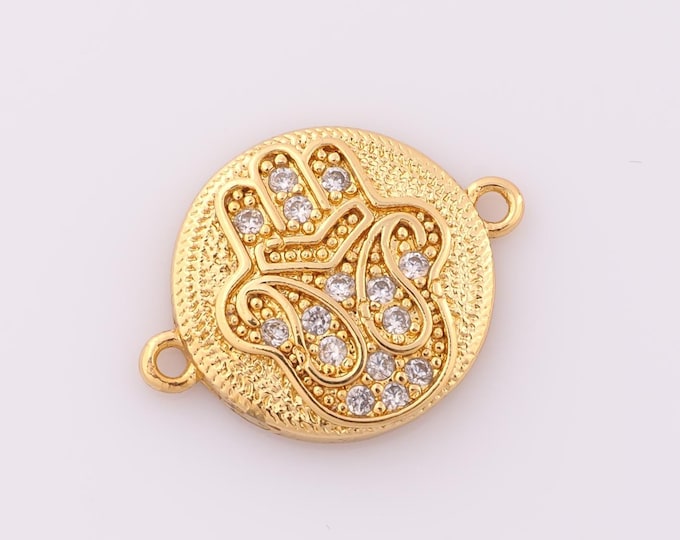 1 pcs Gold CZ Hamsa Connector,18K Gold Filled Fatima Connector,DIY Bracelet Necklace Jewelry Making Findings Supply