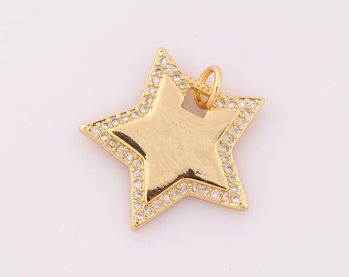 1 pcs Gold CZ Star Pendant,18K Gold Filled Star Charm,Star Charm DIY Bracelet Necklace Jewelry Making Findings Supply
