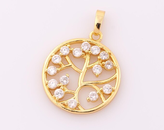 1 pcs Gold CZ Tree of Life Pendant,18K Gold Filled Tree Charm,Tree Charm DIY Bracelet Necklace Jewelry Making Findings Supply