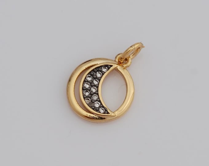 1 pcs Gold CZ Moon Pendant,18K Gold Filled Moon Charm,Moon Charm DIY Bracelet Necklace Jewelry Making Findings Supply