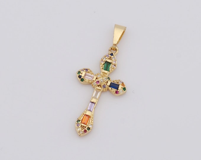 1 pcs Gold Cross Pendant,18K Gold Filled CZ Religion Charm,Christian Charm DIY Bracelet Necklace Jewelry Making Findings Supply