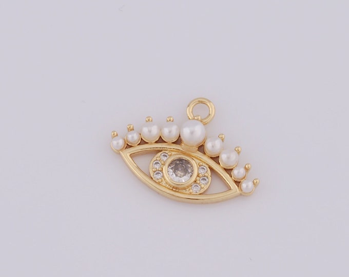 1 pcs Gold CZ Evil Eye Pendant,18K Gold Filled Pearl charms,Eye charms DIY Bracelet Necklace Jewelry Making Findings Supply