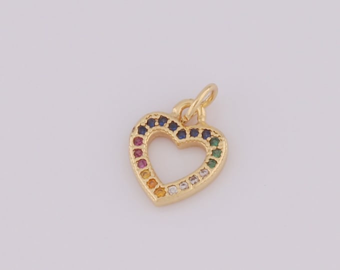 1 pcs Gold Heart Pendant,18K Gold Filled CZ Heart Charm,Heart Charm DIY Bracelet Necklace Jewelry Making Findings Supply