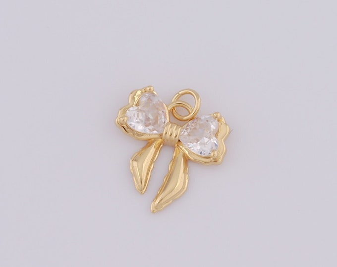 1 pcs Gold Bow Pendant,18K Gold Filled CZ Bow Charm,Bow Charm DIY Bracelet Necklace Jewelry Making Findings Supply