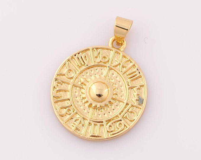 1 pcs Gold Constellation Pendant,18K Gold Filled Symbol Charm,Round Charm DIY Bracelet Necklace Jewelry Making Findings Supply