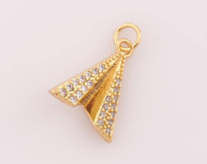 1 pcs Gold CZ Airplane Pendant,18K Gold Filled Airplane Charm,Airplane Charm DIY Bracelet Necklace Jewelry Making Findings Supply