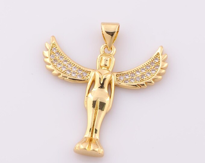 1 pcs Gold CZ Angel Pendant,18K Gold Filled Angel Charm,Angel Charm DIY Bracelet Necklace Jewelry Making Findings Supply