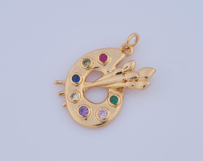 1 pcs Gold CZ Color Plate Pendant,18K Gold Filled Color Plate Charm,Color Plate Charm DIY Bracelet Necklace Jewelry Making Findings Supply