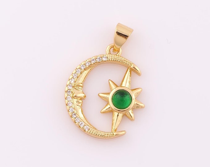 1 pcs Gold CZ Moon Pendant,18K Gold Filled Star Charm,Moon Charm DIY Bracelet Necklace Jewelry Making Findings Supply
