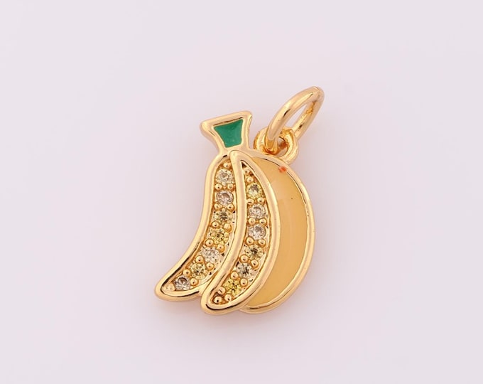 1 pcs Gold CZ Banana Pendant,18K Gold Filled Banana Charm,Banana Charm DIY Bracelet Necklace Jewelry Making Findings Supply