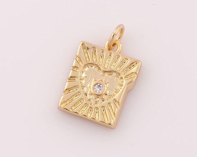 1 pcs Gold Heart Pendant,18K Gold Filled Square Charm,Heart Charm DIY Bracelet Necklace Jewelry Making Findings Supply